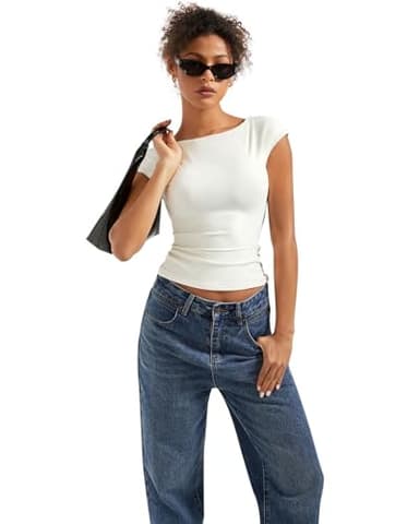 SUUKSESS Women Backless Sexy Going Out Crop Tops Double Lined Open Back Y2k Basic Tee Shirts (Pearl, S) - Image 4