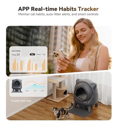 Self Cleaning Litter Box, Automatic Litter Box, FEELNEEDY Odor Control Robot, Cat Ears Design, 65L APP Real-Time Monitor, Cat Litter-Boxs for Multiple Cats, Safety Sensors, with 1 Trash Bag - Image 4