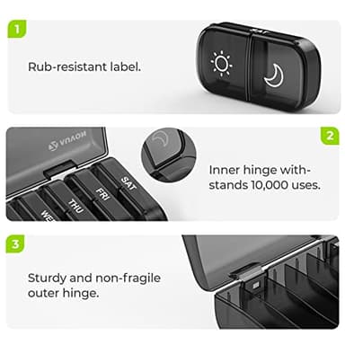 AUVON XL Weekly Pill Organizer 2 Times a Day, Pill Box 7 Day with One-Side Large Openings for Easy to Use, Black Privacy Protection AM PM Pill Case for Medication, Vitamins, Fish Oils, Supplements - Image 3