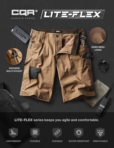 CQR Men's Flex Casual Cargo Shorts, Lightweight Water Resistant Golf Shorts, Stretch Tactical Work Shorts with Multi-Pocket, Tac Cougar, 32W x 10L - Image 7