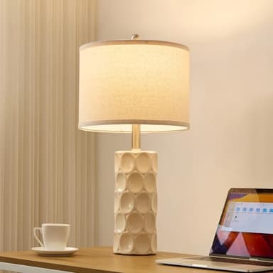 SAIWEYA 24" Modern Ceramic Table Lamp Set of 2 Bedroom Lamps, 3 Color Dimmable Bedside Lamps for Living Room Farmhouse Nightstand Lamp(Rotary-Cream White) - Image 6