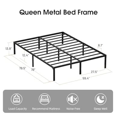 BedsPick Queen Bed Frame, Metal Platform Bed Frame Queen Size, Heavy Duty Sturdy Mattress Foundation, Noise Free, Easy Assembly, Steel Slats Support, No Box Spring Needed, Black - Image 3