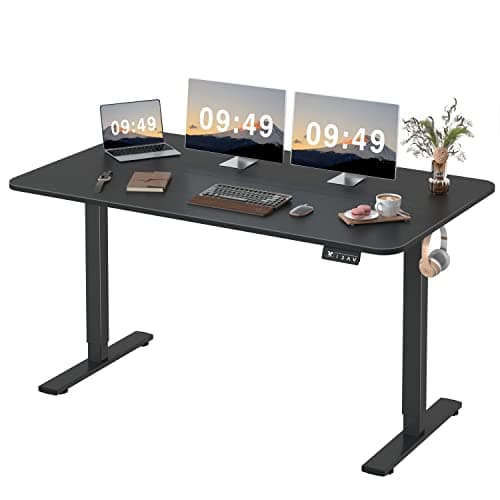 Furmax 55 x 24 Inches Electric Height Adjustable Standing Desk Large Sit Stand Up Desk Home Office Computer Desk Memory Preset with T-Shaped Metal Bracket, Black - Image 1