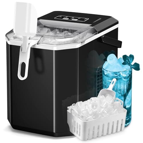 ZAFRO Countertop Ice Maker, 26Lbs/24H, 9 Bullet Cubes in 6 Mins, Self-Cleaning Portable Ice Machine with 2 Ice Sizes (S/L), Quiet Compact Design, Double Handles, for Home, Party, RV, Camping, Black - Image 1
