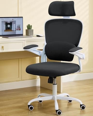 Estevo Ergonomic Office Chair with Tilt-Lock, Home Office Desk Chair with Auto Lumbar Support, High Back Mesh Desk Chair with Adjustable Headrest, Swivel Task Chair or Study Bedroom,Black and White - Image 9
