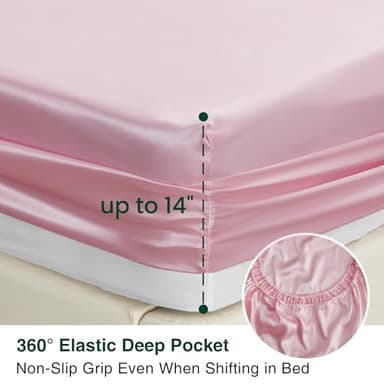 Love's cabin Satin Queen Sheets Set - 4 Piece Pink Silky Bed Sheets Set with Deep Pocket, Luxury Silk Feel Satin Queen Size Sheet Set (1 Flat Sheet,1 Fitted Sheet,2 Pillow Cases) - Image 4
