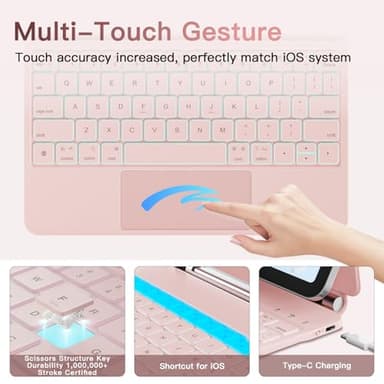 RAYMCRAFT for iPad Air 11-inch (M3 2025 / M2 2024) & iPad Pro 11 inch(1st/2nd/3rd/4th Gen), Magic Keyboard for Air 4/5 10.9", Springy Backlit Keys, Stain-Resistant Surface, Multi-Touch Trackpad, Pink - Image 7