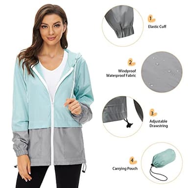 Zando Lightweight Rain Jacket Women with Hood Packable Raincoats for Adults Women Plus Size Rain Jackets for Women Waterproof Anorak Jacket Womens Windbreaker Jacket Blue 2XL - Image 5