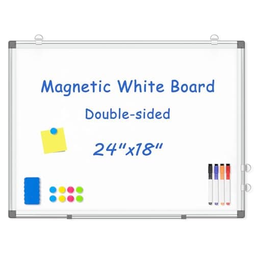 WALGLASS Double-Sided White Board, 24" x 18" Dry Erase Board Magnetic Whiteboard for Wall, Hanging Mounted Whiteboard Silver Aluminium Frame for Home, School, Office, Kitchen - Image 1