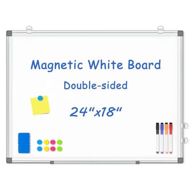 WALGLASS Double-Sided White Board, 24" x 18" Dry Erase Board Magnetic Whiteboard for Wall, Hanging Mounted Whiteboard Silver Aluminium Frame for Home, School, Office, Kitchen - Image 1