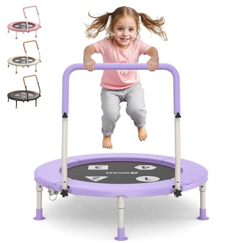 BCAN 36'' Toddler Trampoline, ASTM Certified-Foldable Mini Trampolines for Kids Ages 1-6, Adjustable Handle, Safety Pad & Foldable Legs, Baby Trampoline Indoor/Garden, Gift for Boy and Girl, Purple - Image 1