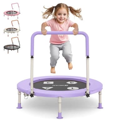 BCAN 36'' Toddler Trampoline, ASTM Certified-Foldable Mini Trampolines for Kids Ages 1-6, Adjustable Handle, Safety Pad & Foldable Legs, Baby Trampoline Indoor/Garden, Gift for Boy and Girl, Purple - Image 1