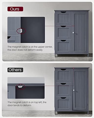 VASAGLE Bathroom Floor Storage Cabinet, Freestanding Bathroom Storage Unit with 3 Drawers, 1 Adjustable Shelf, 11.8 x 23.6 x 31.5 Inches, Slate Gray UBBC049G01 - Image 10