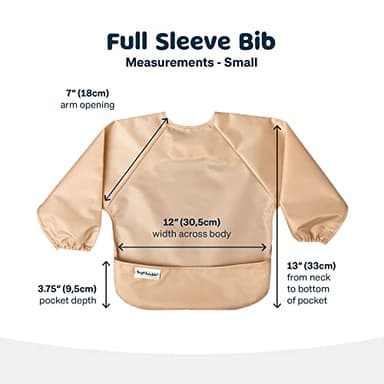 Tiny Twinkle Mess Proof Baby Bibs, 2pk Waterproof Smock Baby Bibs for Eating, Machine Washable Long Sleeve Bibs, Baby Led Weaning, Toddler Bibs, BLW Supplies (Sand Cinnamon, Small 6-24 Months) - Image 5