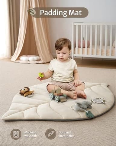 Blissful Diary Baby Play Gym & Activity Mat, Leaf Shaped Baby Tummy Time Play Mat with 6 Detachable Toys, Promotes Motor Skills & Sensory Development, Newborn Baby Essentials Gift, Oatmeal Beige - Image 5