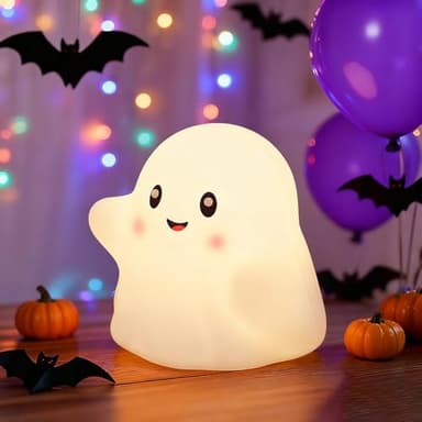 Ghost Night Light for Kids, Silicone Nursery Nightlight with 13 Interactive Sound Effects ,Halloween Decor Lamp Adjustable Dimmable Lamp with Touch Sensor Children's Christmas Gifts (white ghost) - Image 1