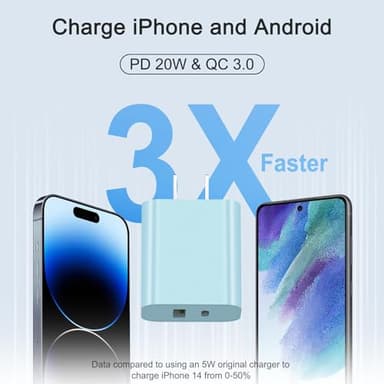 USB C Charger Block Charging Block Type C Charge 20W Wall Chargers 4 Pack for iPhone 16/16 Plus/16 Pro/16 Pro Max/iPhone 15/15 Pro/15 Pro Max/14/13/12 Pro/Samsung//Android(Blue) - Image 2