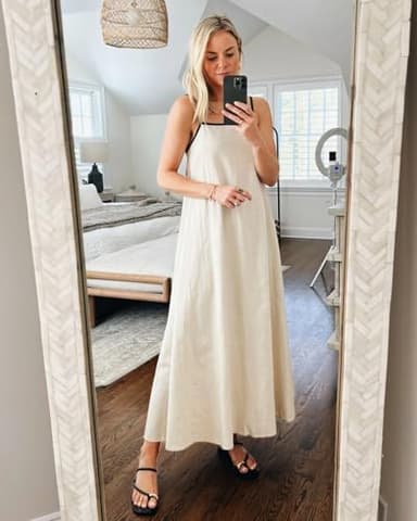 Shy Velvet Women's 2025 Summer/Fall Linen Maxi Dress Contrast Spaghetti Strap Dress Backless Casual Party Slip Dresses - Image 3