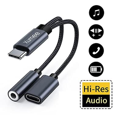 Xumee USB Type C to 3.5mm Headphone and Charger Adapter, 2-in-1 USB C to Aux Audio Jack Hi-Res DAC and Fast Charging Dongle Cable Compatible with iPhone 16/15 Pro Max,Galaxy S25 S24 Ultra (Grey) - Image 2