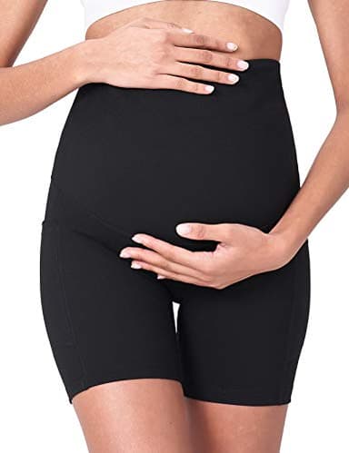 POSHDIVAH 2 Pcs Black Women's Maternity Yoga Shorts Over The Belly Bump Summer Workout Running Active Short Pants with Pockets 5" Small - Image 3