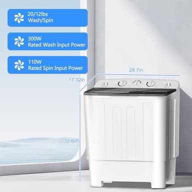 Stopsad Portable Mini Twin Tub 32Lbs Washing Machine with Drying Rack and 10 Hangers, Washer(20Lbs) and Spinner(12Lbs), Compact Laundry Washer for Apartments, Dorms(Black) - Image 4