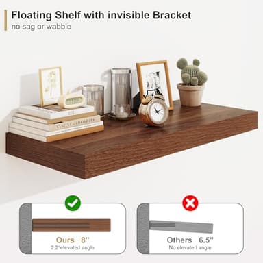Heimlove Walnut Bathroom Shelves Floating Shelves for Wall Shelf Over Toilet Long Wall Mounted Modern Farmhouse,48 x 12 Wall Shelves with Invisible Brackets for Living Room, Kitchen, Bedroom - Image 4