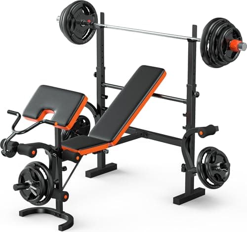 XDDIAS Weight Bench, 6 In 1 Bench Press Squat Rack Weight Bench With Leg Extension And Leg Curl, Weight Benches For Home Gym With Preacher Pad, Full Body Flat Incline Bench For Weight Lifting - Image 1