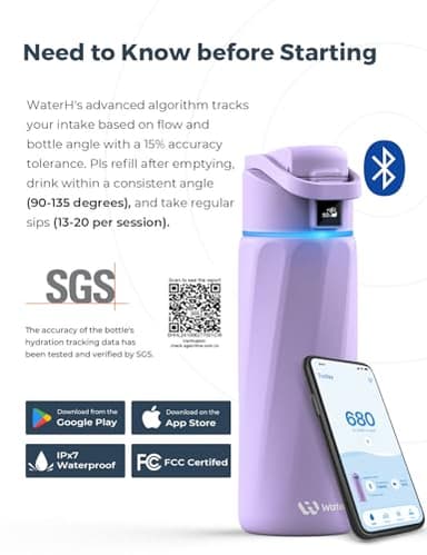 WaterH Boost Smart Water Bottle with Reminder to Drink Water, 24oz BPA-Free Stainless Steel Vacuum Insulated Water Bottle, Wide Mouth Water Tracker Bottle with APP, Ideal for Gift - Image 5