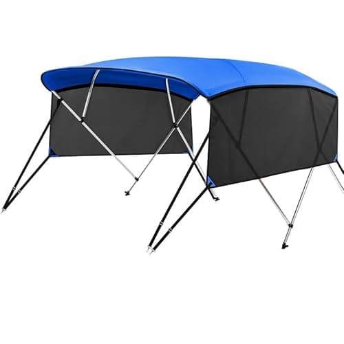 KAKIT 3 4 Bow Bimini Tops with Mesh Sidewalls Support Poles for Boats Marine Grade Canvas Top Includes 2 Straps Storage Boot 1 Inch Aluminum Frame - Image 1