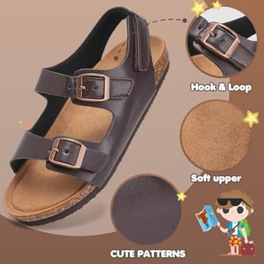Torotto Toddler Kids Sandals Boys Girls Cork Footbed Sandals with Adjustable Buckle Casual Slides Open Toes Flat(LHJ385/Brown,23) - Image 4