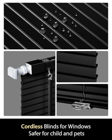 UNISHADES No Drill Blinds for Windows 1" Vinyl L-Shaped Slats Cordless Mini Blinds for Home, 28" W × 64" H Black - Image 4