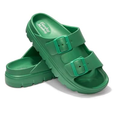 FUNKYMONKEY EVA Slides for Women Thick-sole Adjustable Double Buckle Waterproof Platform Sandals (7 M US, Green/HDSPK) - Image 5