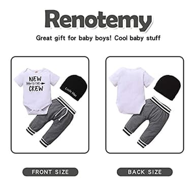 Renotemy Newborn Baby Boy Clothes Short Sleeve Romper Outfits Set New to The Crew Outfits Baby Boy Clothes 0-3 Months Gray - Image 4
