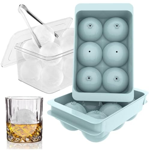 WIBIMEN Large Ice Cube Molds, Big Round Whiskey Ice Cube Trays for Freezer, Easy to Fill & Release, Whiskey Bourbon Cocktail(1.9In*6 Balls- Blue/2 Pack) - Image 1