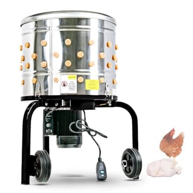 Kitchener Chicken Plucker De-Feather Remover Poultry and Fowl Food Processor Electric Stainless Steel Heavy Duty 1HP 120VAC 280RPM GFCI Connector 92 Soft Fingers 20" Drum Diameter - Image 1