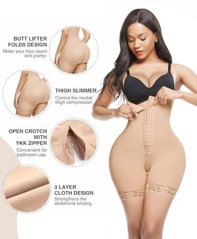 Lover-Beauty Shapewear Tummy Control Fajas Colombianas Moldeadoras Butt Lifter with Zipper Crotch Light Skin Medium - Image 4