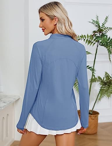 LOMON Womens Workout Tops Long Sleeve 1/4 Zip UV Sun Protection Quick Dry Hiking Athletic Shirts Rash Guard UPF 50+（Haze Blue,XXL） - Image 4