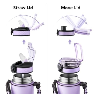 GOSWAG Insulated Sports Water Bottle, 24oz 2 Lids(with Straw/No Straw), Stainless Steel Water Bottles with Paracord Handle, Insulated Bottle with Double-Wall Vacuum Insulation - Image 4