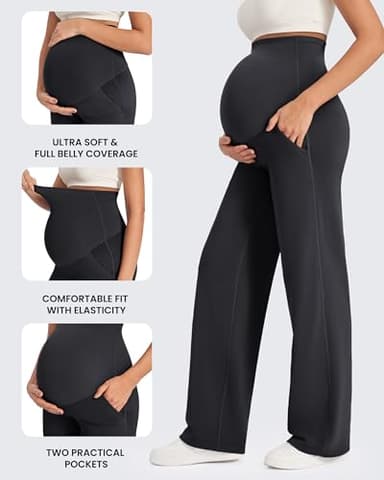 G4Free Maternity Pants with Pockets Over The Belly Pregnancy Leggings Wide Leg Yoga Pants for Business Casual (Black,M,30") - Image 6
