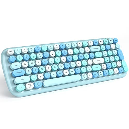 MOFII Wireless Bluetooth Keyboard, Typewriter Retro Round Keycaps Keyboard, Bluetooth 5.1 Tech Compatible with iPhone, iPad, Android, Windows, PC, Mac, Perfect for Home/Office (Blue Colorful) - Image 1