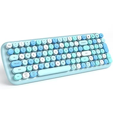 MOFII Wireless Bluetooth Keyboard, Typewriter Retro Round Keycaps Keyboard, Bluetooth 5.1 Tech Compatible with iPhone, iPad, Android, Windows, PC, Mac, Perfect for Home/Office (Blue Colorful) - Image 1
