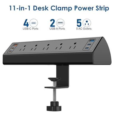 Desk Clamp Power Strip USB C,75W Total Fast Charging Station,45W USB-C and 30W USB-C Ports,Desk Edge Mount Power Strip 6-USB,5 AC Outlets Tabletop Surge Protector,Fit 1.6" Tabletop Edge - Image 2