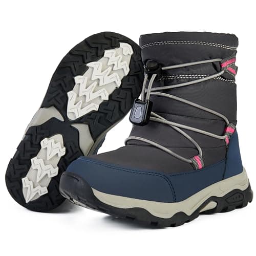 PolarPals Toddler Snow Boots Boys Girls Winter Shoes Waterproof Slip Resistant Outdoor Warm Boots for Little Kids (Grey/Dark Blue,7.5) - Image 1