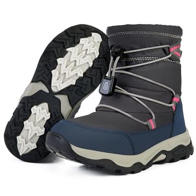 PolarPals Toddler Snow Boots Boys Girls Winter Shoes Waterproof Slip Resistant Outdoor Warm Boots for Little Kids (Grey/Dark Blue,7.5) - Image 1