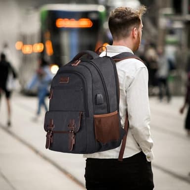 Mactso Canvas Travel Laptop Backpack for Men Women, Business Work Rucksack College Computer Bag Fits 17.3 Inch Notebook,Bookbag with USB Charging Port (Black, 17.3 Inch) - Image 7