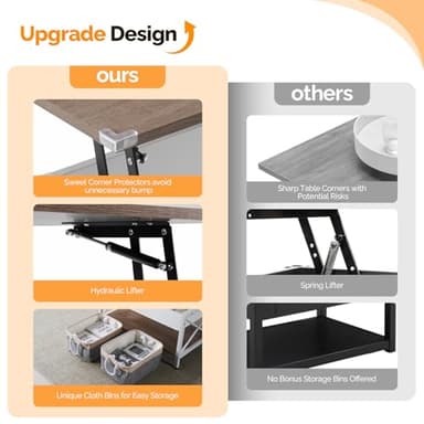 VINGLI 36" Lift Top Coffee Table with Free Cloth Storage Bins, White Walnut Framhouse Coffee Tables for Living Room, Small Modern Coffee Table for Small Space in Minimalistic Style, Dark Walnut - Image 4