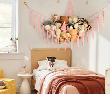Large Stuffed Animal Storage Hammock Corner Net - Pink Room Decor for Teen Girls - Toys Storage Hanging Stuff Animal Organizer Holder Cute Stuff - Boho Nursery Dorm Bedoom Decor Aesthetic - Image 4