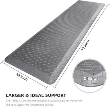 HappyTrends Anti-Fatigue Floor Mat - 4/5 Inch Thick, Waterproof Non-Slip, Heavy Duty Ergonomic Comfort Rug for Kitchen, Office, Sink, Laundry (22"x72", Gray) - Image 2