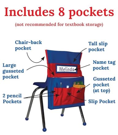 Carson Dellosa 12-Piece Chairback Buddy Pocket Chart Chair Set, 15" W x 19" H Desk Buddy Pocket Organizer With Name Tag, Back of Chair Organizer for Classroom Supplies, Chair Pockets for Classroom - Image 5