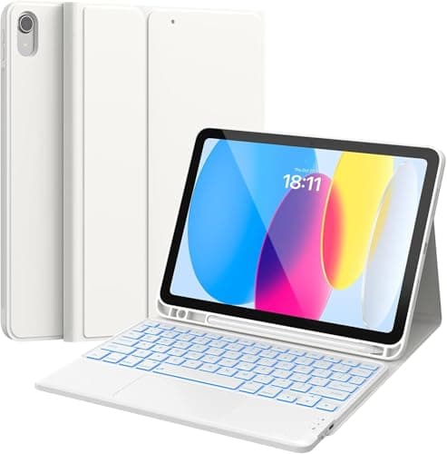 CHESONA for iPad 10th Generation Case with Keyboard, 7 Color Backlight, Multi-Touch Trackpad, Flip Stand Case with Pencil Holder, 2 Wireless Channels for iPad (A16) 11th/10th Gen (2025/2022), White - Image 1